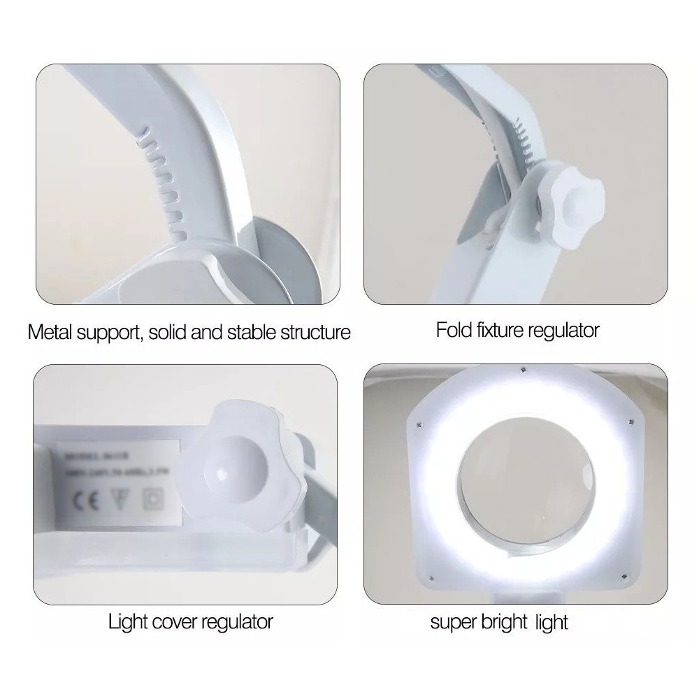 Işıklı Büyüteçli Katlanabilir Akrobat Masa Lambası 8611B-D