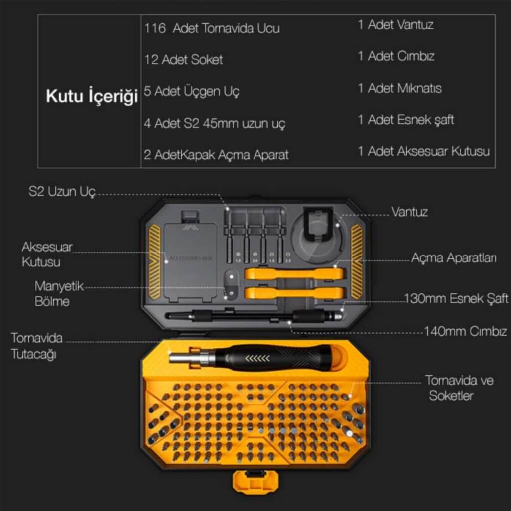 Jakemy JM-8183 145 Parça Tornavida ve Tamir Seti | Telefon Laptop Elektronik Teknik Servis Tool Kit