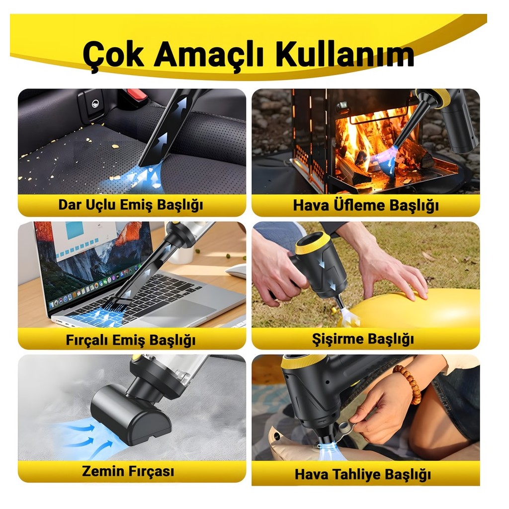 LT-145 12000PA Kablosuz El Süpürgesi Vakumlu Üflemeli Hepa Filtreli Type-c Şarjlı 4in1