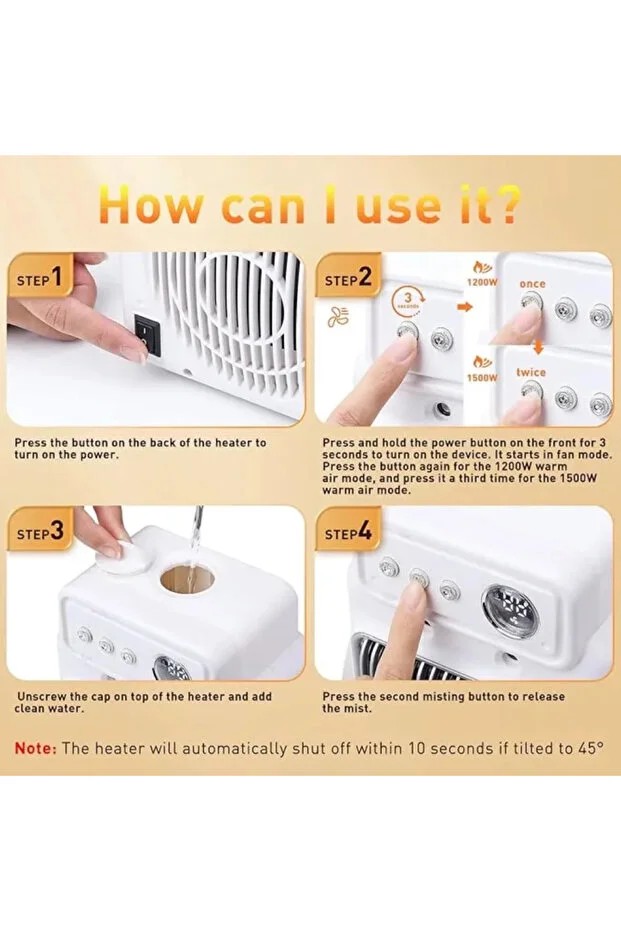 Masaüstü Nemlendiricili Fanlı Isıtıcı, 2000W 3 Kademeli Hızlı Hava Isıtıcı XH-1202