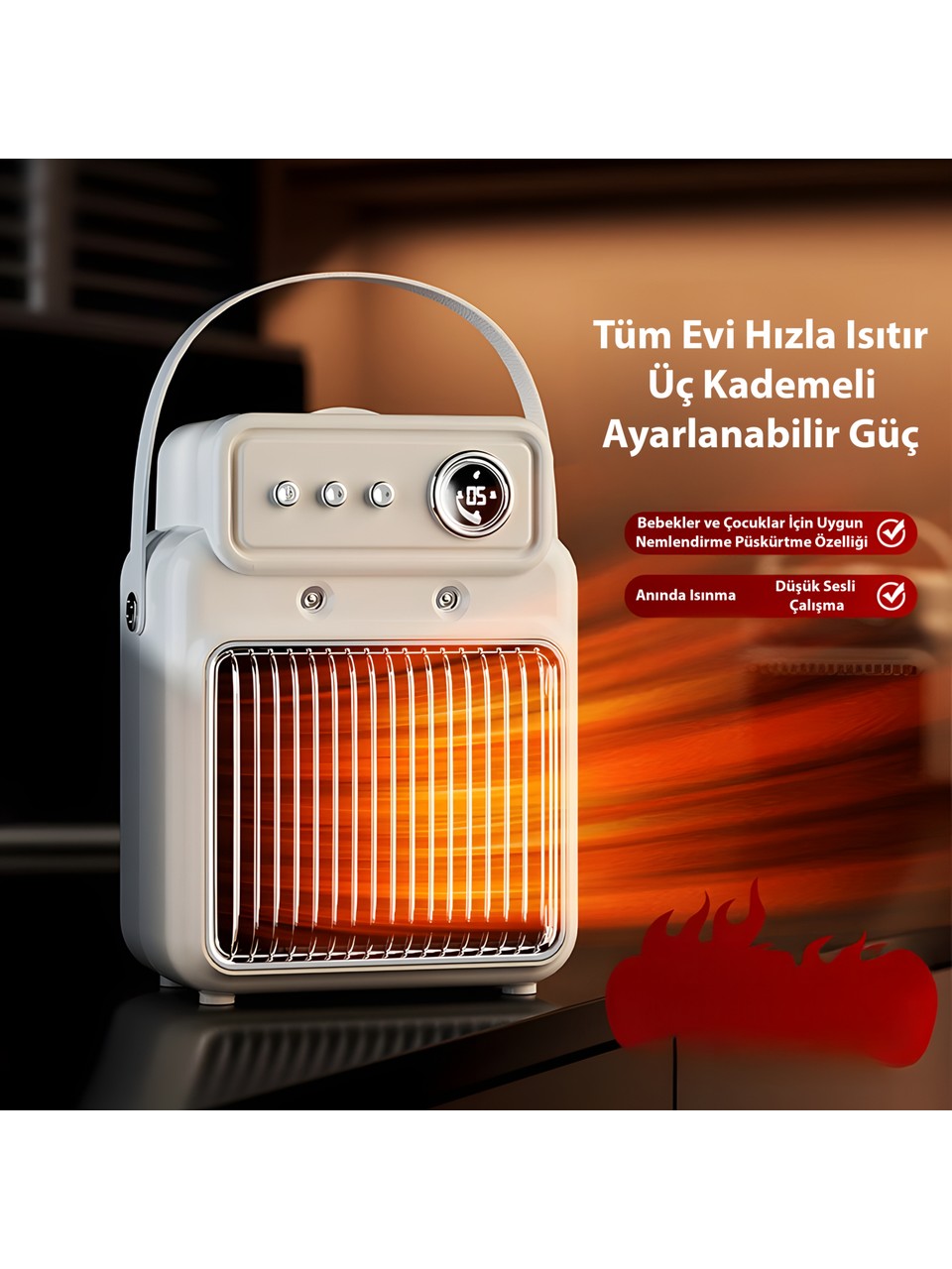 Masaüstü Nemlendiricili Fanlı Isıtıcı, 3 Kademeli Hızlı Hava Isıtıcı XH-1202