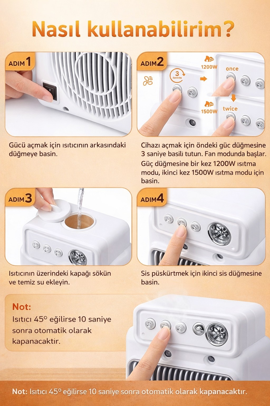 Masaüstü Nemlendiricili Fanlı Isıtıcı, 3 Kademeli Hızlı Hava Isıtıcı XH-1202
