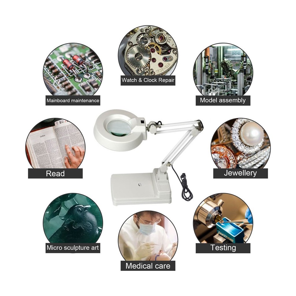 Masaüstü Standlı Işıklı 8x Akrobat Büyüteç Laboratuar, Teknik Servis, Güzellik Salonu..