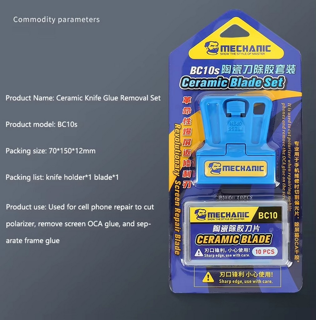 Mechanic Bc10S Seramik Uçlu Ekran Oca Tutkal Temizleme Spatulası+10 Adet Uç Dahil Set