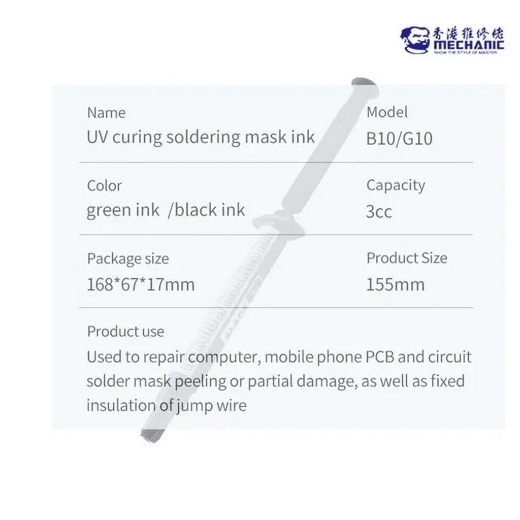 Mechanic G10 UV Lehim Maskesi 3cc Yeşil | PCB Anakart Tamir UV Solder Mask Koruyucu Devre Boyası