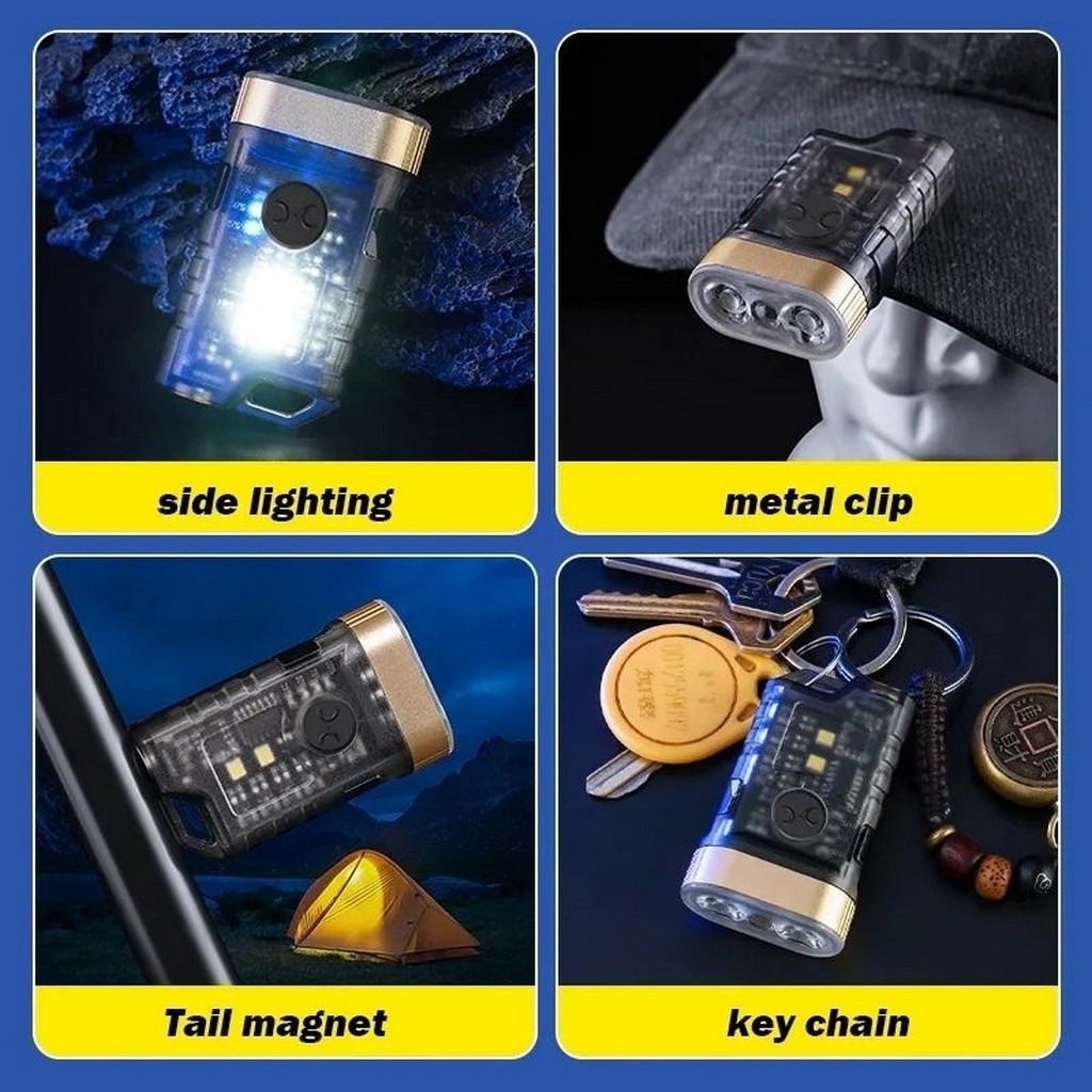 Mini LED Anahtarlık Feneri A11 9 Mod 1000 Lümen Type-C Şarjlı Manyetik El Feneri