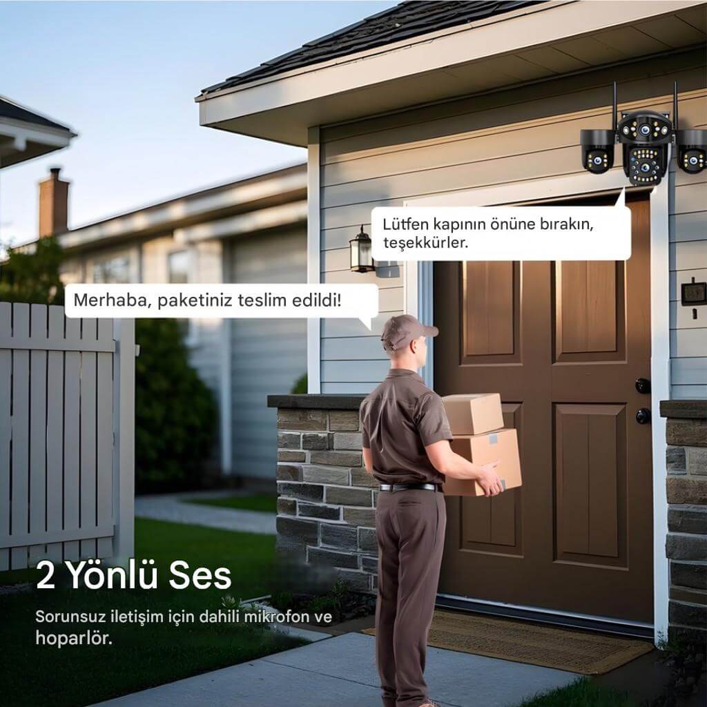 My-01 12MP 4 Lens Wifi Güvenlik Kamerası | 4 Ekran Cepten İzleme, Ptz Hareketli, Renkli Gece Görüşlü