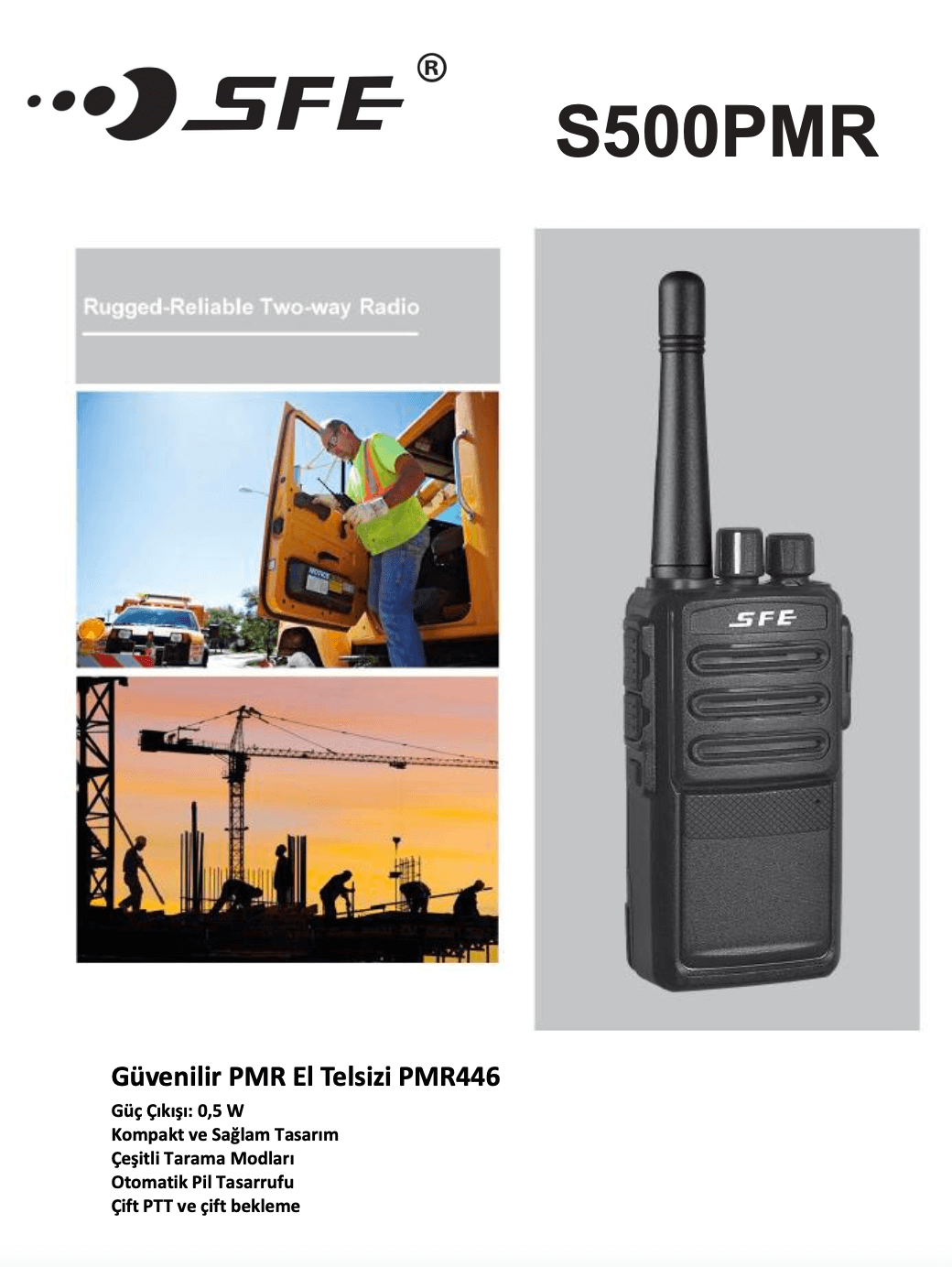 PMR446 El Telsizi SFE S500 16 Kanal Li-Ion Batarya Şarj Standı Dahil