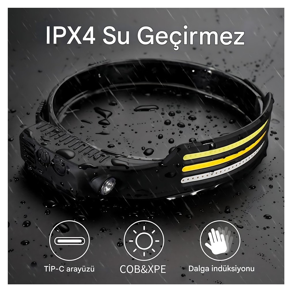 Şarj Edilebilir 5 Modlu Sensörlü Su Geçirmez Kafa Lambası W689-3