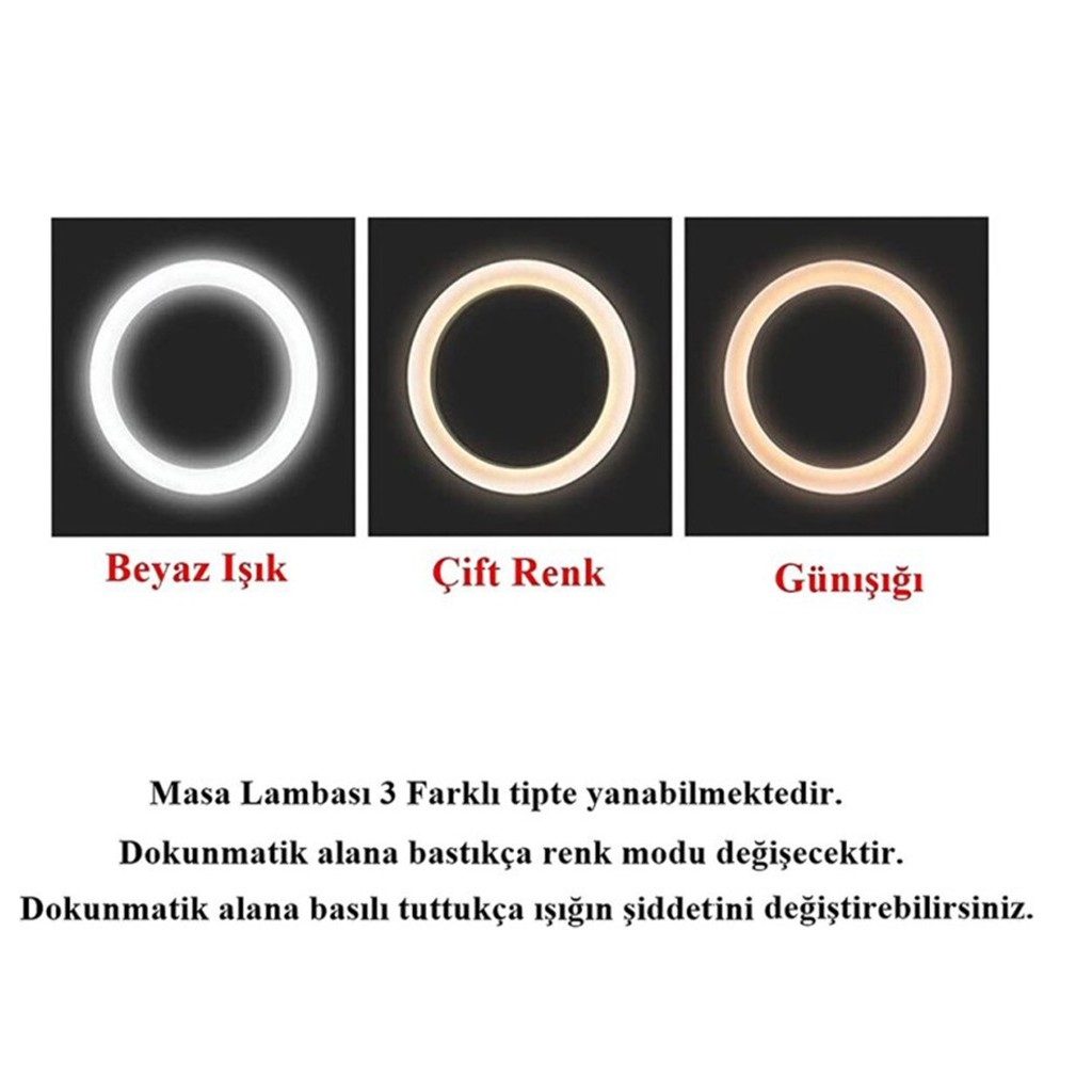 Şarjlı 26 Led Dokunmatik Masa Lambası Gece Lambası Günışığı+Beyaz 