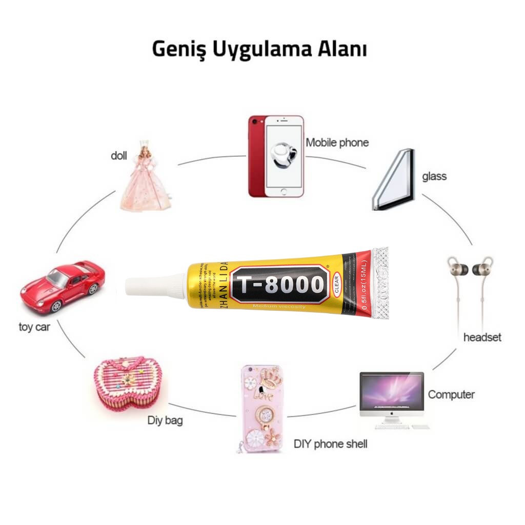 T8000 Ekran Dokunmatik Kapak Yapıştırıcı 15ml ŞEFFAF+Tamir Seti