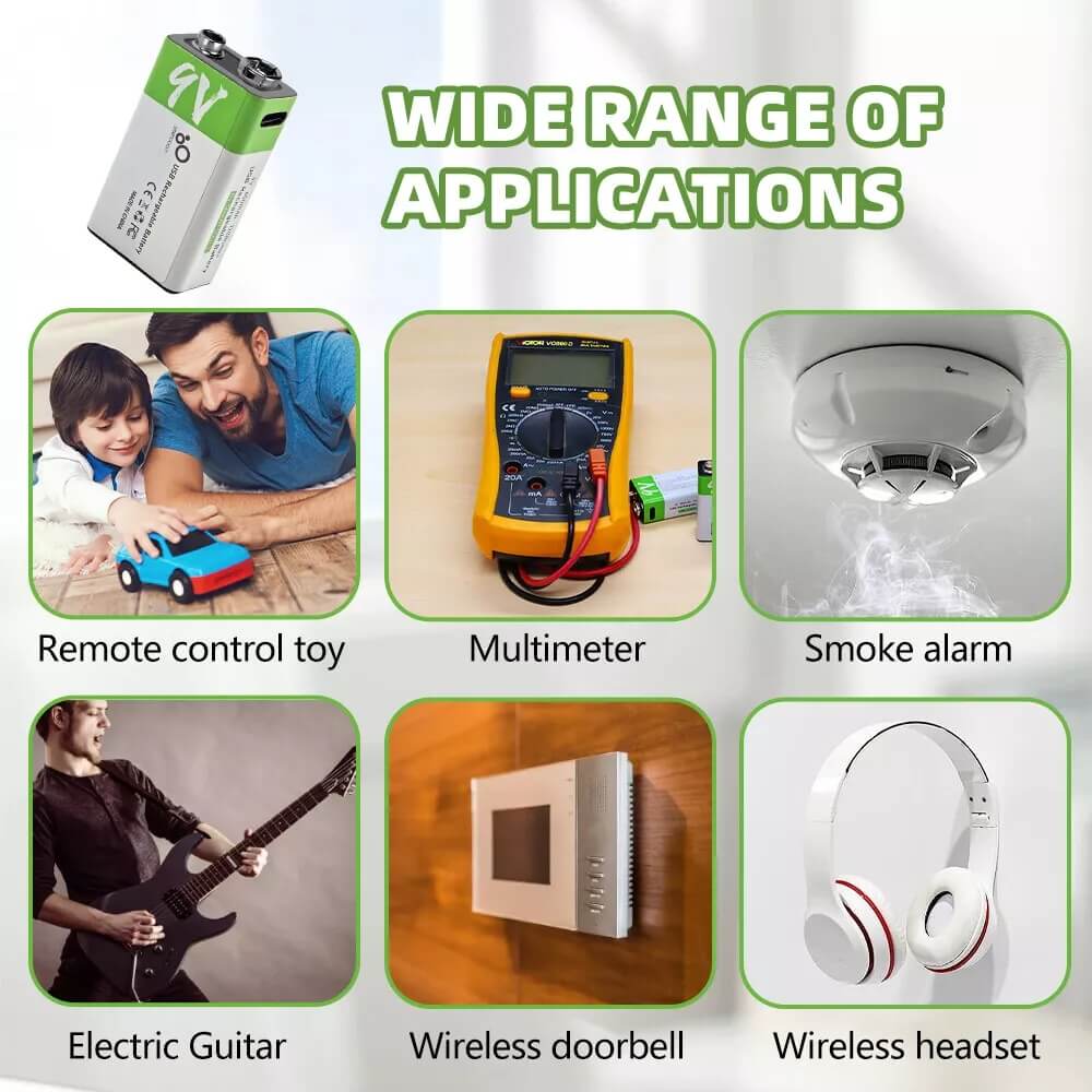 Type-c Şarjlı Li-ion 9V 650mAh Pil