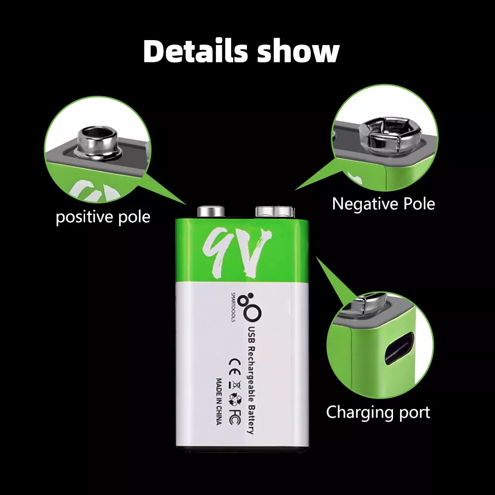 Type-c Şarjlı Li-ion 9V 650mAh Pil