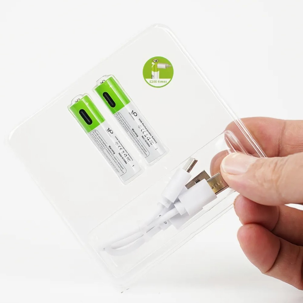 Type-c Şarjlı Li-ion AAA İnce Pil 1.5V 750mWh 2li Paket