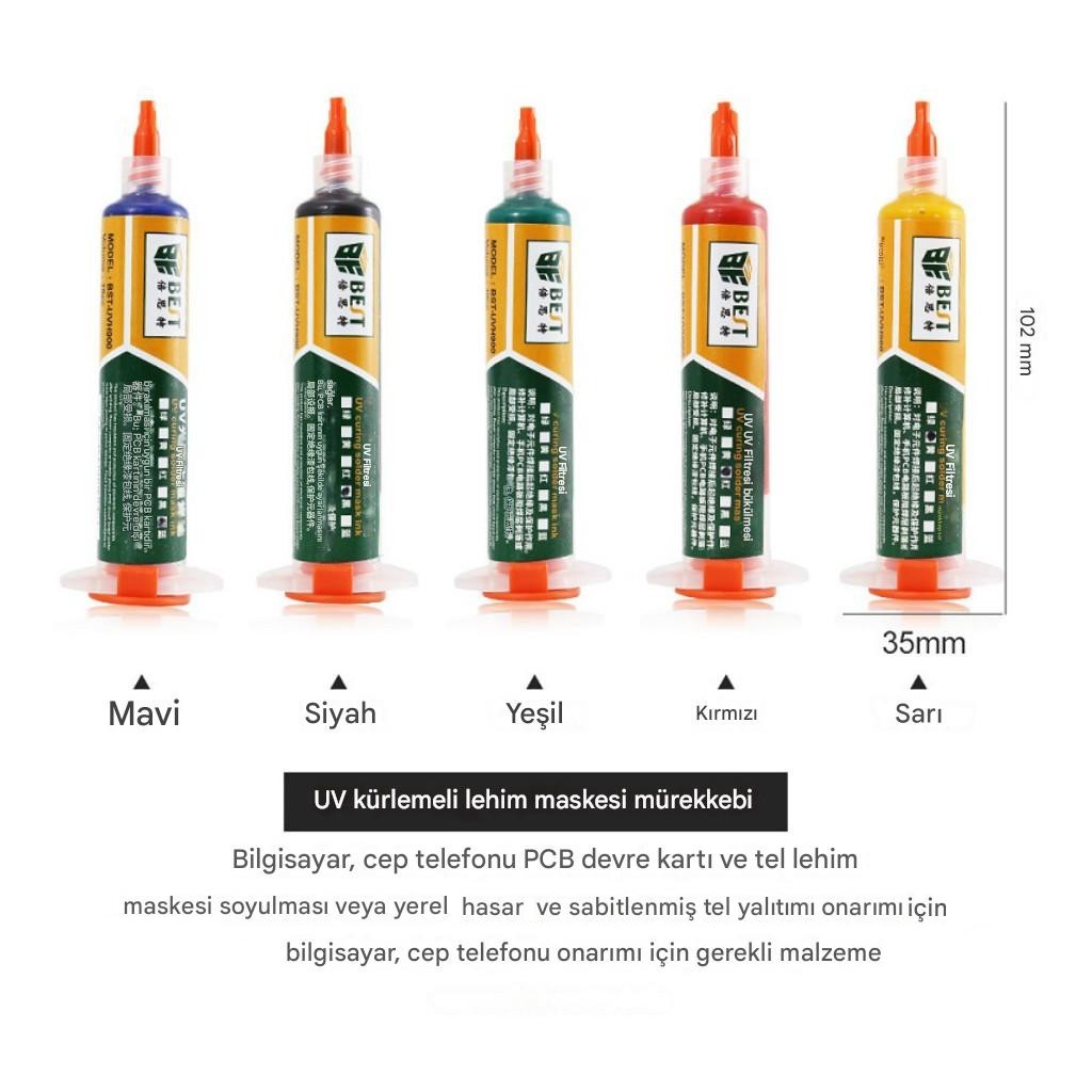 UV Mor Işıkla Kürleme Boyası Lehim Maskesi UV Boya | 10cc MAVİ