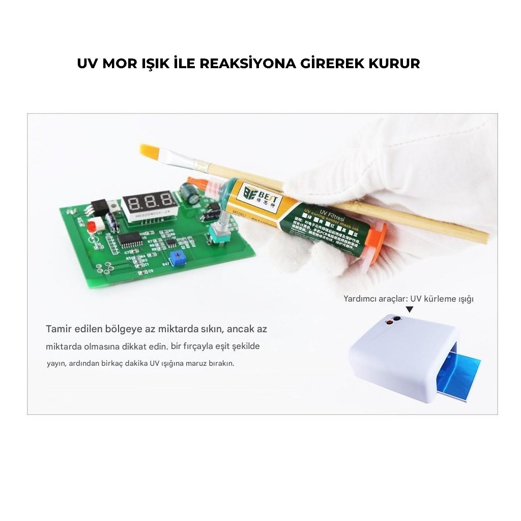 UV Mor Işıkla Kürleme Boyası Lehim Maskesi UV Boya | 10cc SİYAH