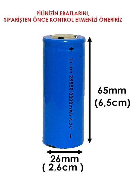 Watton 26650 4.2v 8800mAh Lithium Li-ion Şarjlı Pil Mavi 26x65mm