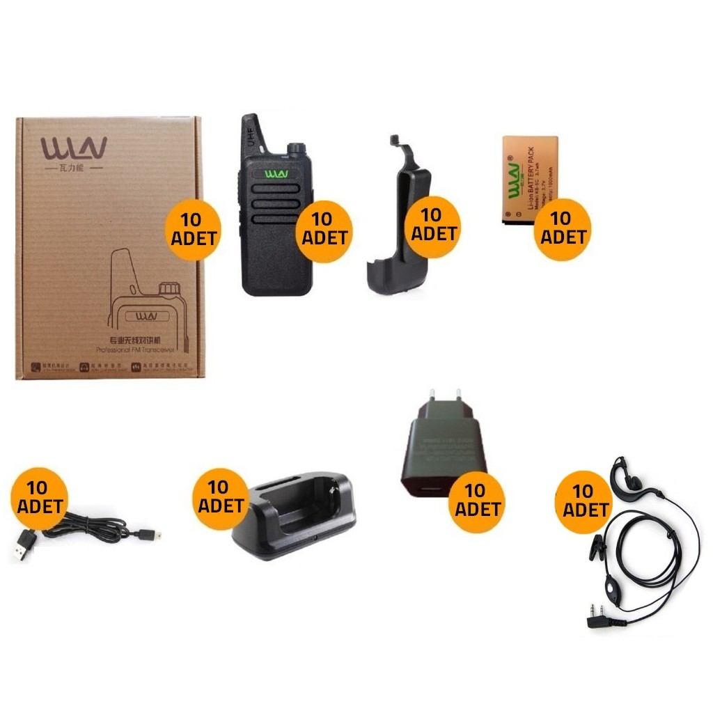 WLN 1 Merkez 9 Şube PMR 446 El Telsizi Yeni Type-C Şarjlı Kulaklık Hediyeli Full Set
