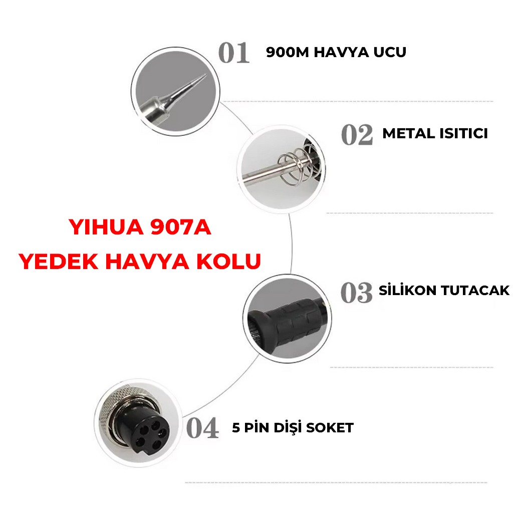 Yihua 907A 50W Yedek Kalem Havya Kolu (5 Pin Dişi Soket)