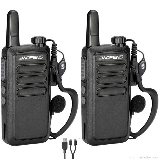 2li Baofeng R5 Pmr 446 El Telsiz Mikro Usb Şarjlı Kulaklık Hediyeli Set