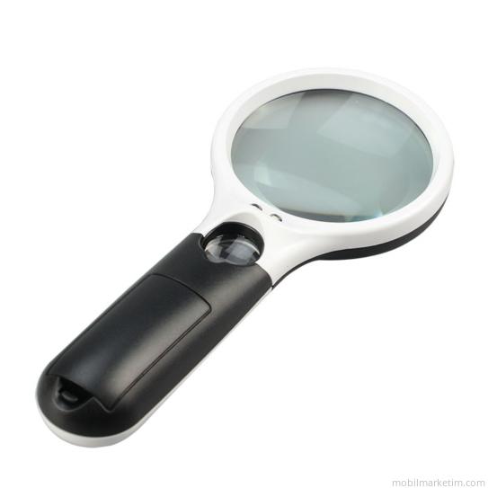 6902AB Taşınabilir 3 Led Işıklı 2 Lensli El Tipi Büyüteç 45x22mm 3x75mm