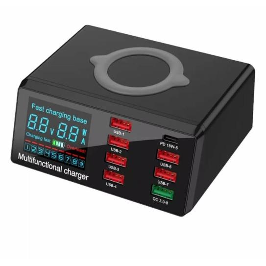 X9 8 Port Kablosuz Usb Şarj Aleti Hızlı Şarj Type-C Qc3.0 + 7 Usb