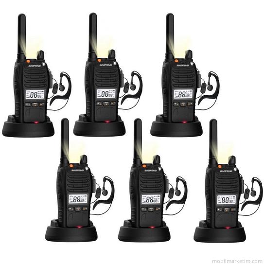6lı Baofeng E88 Ekranlı Pmr 446 El Telsizi Yeni Tasarım Type-c Şarjlı Kulaklık Hediyeli Set