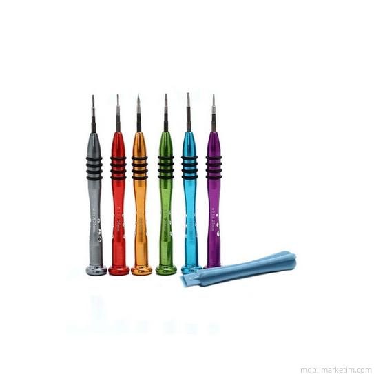 7 Parça Metal Manyetik Tornavida Seti 0.8mm, 0.6mm Y, 1.2mm+ 1.5mm+ 1.5mm- T2 Tork PR660-1 6A