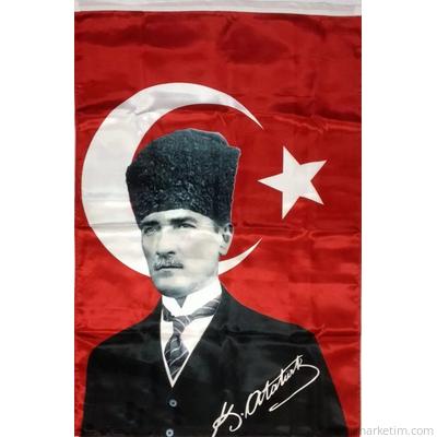 Atatürk İmzalı Kalpaklı Poster Bayrak Kalite (100x150cm)